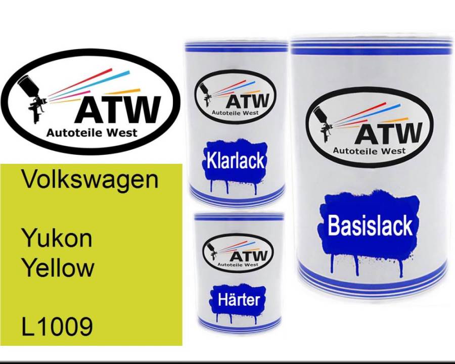 Volkswagen, Yukon Yellow, L1009: 500ml Lackdose + 500ml Klarlack + 250ml Härter - Set, von ATW Autoteile West.